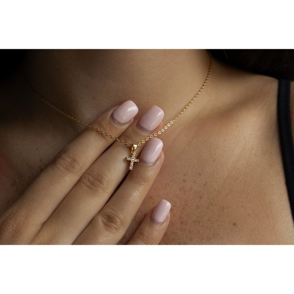 Diamond CZ Cross Necklace, Tiny Cross Necklace, Mini Cross Necklace - Picture 5 of 7